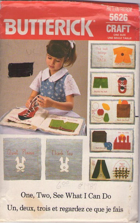 Butterick 5626 Vintage 80's Sewing Pattern Learning Book, Retro One Two See What I Can Do, Learn to Button, Tie, Organize Book One Size
