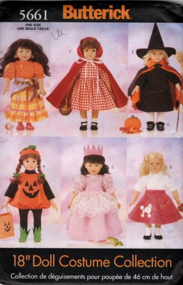Butterick 5661 Retro 90's Sewing Pattern American Girl 18" Doll Wardrobe, Halloween Costumes, Witch, Gypsy, Princess, MORE OZ