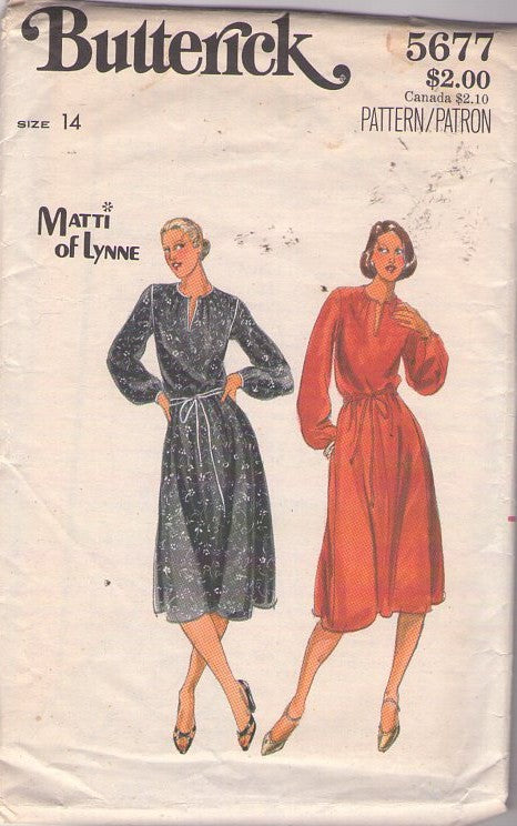 Butterick 5677 Vintage 70's Sewing Pattern Matti of Lynne Dress, Disco, Secretary Styles Size 14