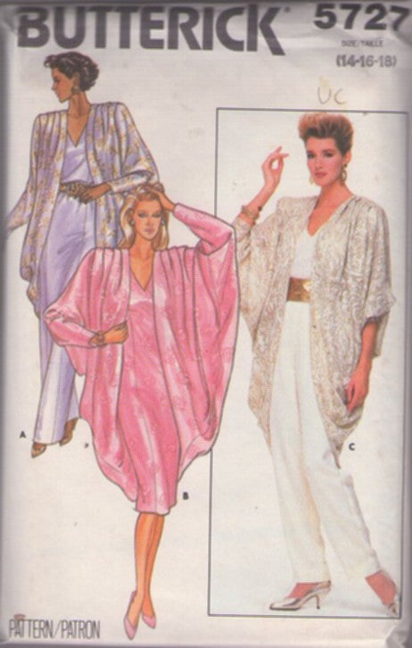 Butterick 5727 Vintage 80's Sewing Pattern Evening Separates, Cocoon Jacket, Party Dress Golden Girls Pantsuit Size 14-18