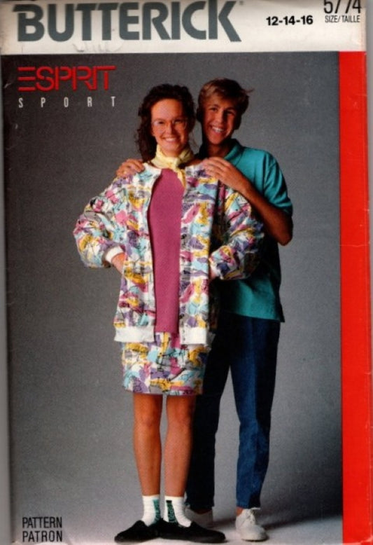 Butterick 5774 Vintage 80's Sewing Pattern Esprit Sport Oversized New Wave Jacket, Preppy Skirt, Top Size 12-16