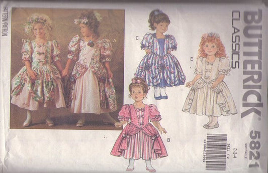 Butterick 5821 Vintage 90's Sewing Pattern Girls' Dress Set, Victorian, Cottagecore, FANCY Swag Skirt Party Dress, Costume Gown Tea Party 5 Styles Size 2-4