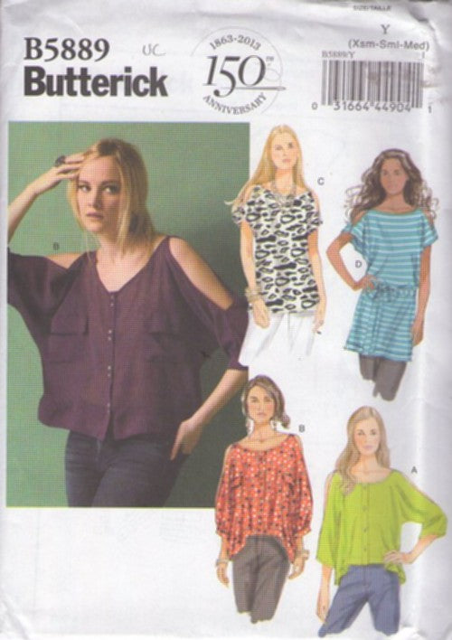 Butterick 5889 Retro 2013 Sewing Pattern New Wave Tops, Throw Back Looks, Slouchy Oversized Top, Tunic Blouse, Belt Size XS-M