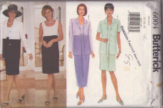 Butterick 6004 Retro 90's Sewing Pattern Dress and Jacket Ensemble, Mother of the Bride, Career, Evening Size 14-18