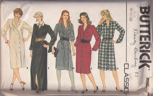 Butterick 6006 Vintage 80's Sewing Pattern Classics Dress Set, Straight Fitting Career Coat Dress, Maxi Gown, Single or Double Breasted 5 Styles Size 8-12