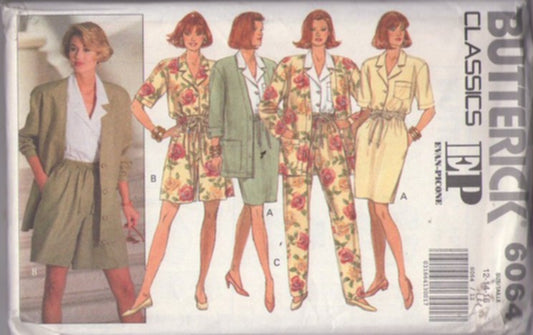 Butterick 6064 Vintage 90's Sewing Pattern Designer Separates, Career Classics, Blazer Jacket, Blouse, Skirt, Shorts, Pants Size 12-16