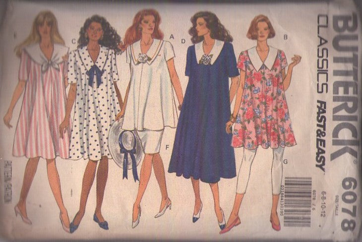 Butterick 6078 Vintage 90's Sewing Pattern Classic Separates, Fast & Easy, Mother To Be, Wide Tunic Top Blouse, Dress, Skirt, Stretch Leggings Size 6-12