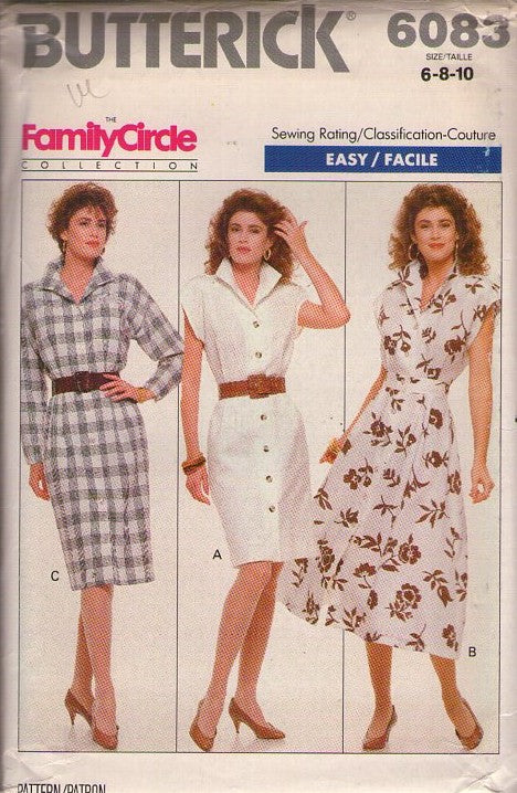 Butterick 6083 Vintage 80's Sewing Pattern Career Dress, Family Circle Collection, Secretary Sheath, Garden Party Flared, 3 Styles Size 6-10