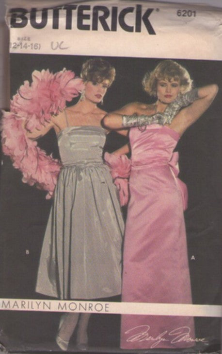 Butterick 6201 Vintage 80's Sewing Pattern Official Marilyn Monroe Diamonds Are A Girls Best Friend, Madonna, Strapless Evening Gown, Formal Prom Party Dress Size 12-16
