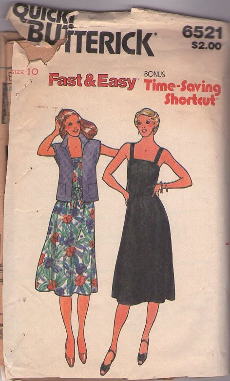 Butterick 6521 Vintage 70's Sewing Pattern Sun Dress, Jacket, Fast & Easy Classic Strappy Sun Dress, Shirt Jacket Cover Up Size 10 CUT