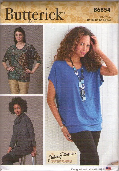 Butterick 6854 Retro 2021 Sewing Pattern Loose Fit Tops, Pullover Shirts, Tunic Dress, Size 8-16