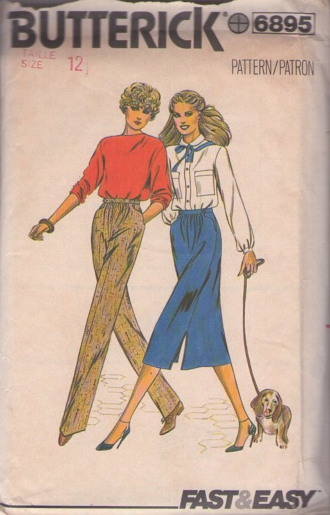Butterick 6895 Vintage 80's Sewing Pattern Pants, Skirt, Office Secretary, Fast & Easy Size 12 M