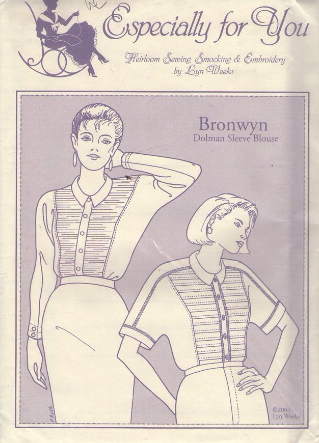 Especially For You 2001 Sewing Pattern Designer Lyn Weeks Blouse, Bronwyn Dolman Sleeves, 2 Styles Size 8-18