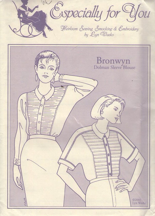 Especially For You 2001 Sewing Pattern Designer Lyn Weeks Blouse, Bronwyn Dolman Sleeves, 2 Styles Size 8-18