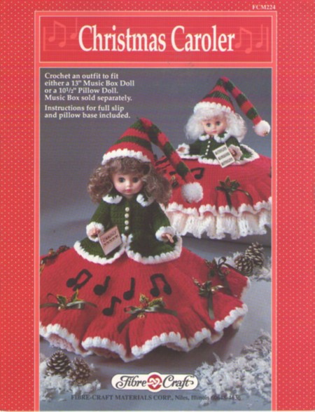 Fibre Craft FCM224 Vintage 90's Crochet Pattern Christmas Caroler Music Box or Pillow Doll