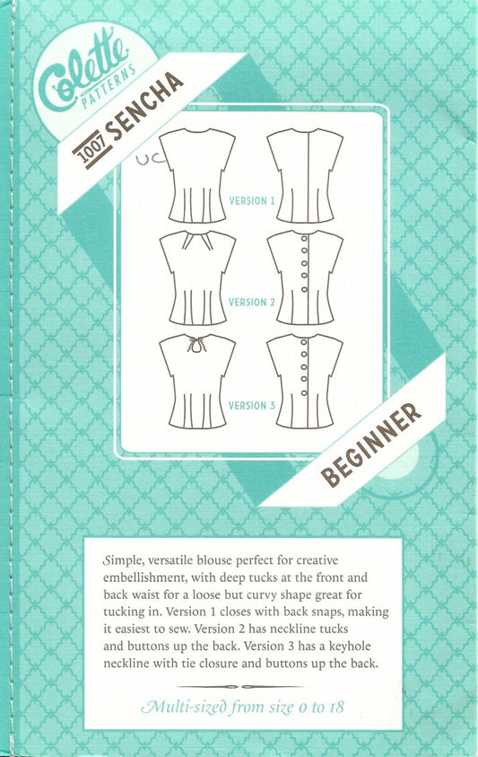 Colette 1007 Retro 2009 Sewing Pattern Sencha Top, Back Buttoned Blouse Set, 3 Styles Size 0-18