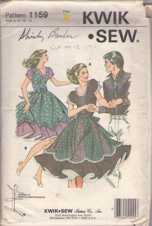 Kwik Sew 1159 Vintage 80's Sewing Pattern Rockabilly Square Dance Dress Pointed or Round Patchwork Gores, Western Dancing Size 6-12