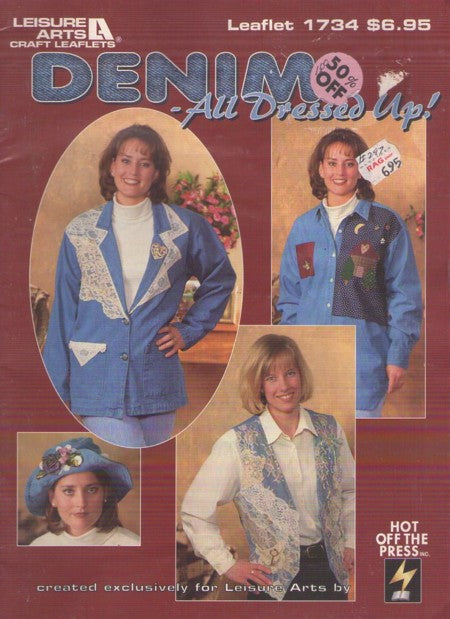 Leisure Arts Leaflet 1734 Vintage 90's Sewing Pattern Denim All Dressed Up Western, Cottagecore, Applique Art for Clothing