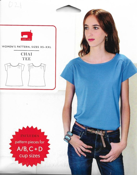 Liesl & Co 021 Retro 2017 Sewing Pattern Chai Tee, Pullover Scoop Neck Shirt, Top, Cap Sleeves Size XS-XXL