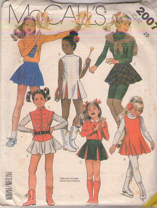 McCall's 2007 Vintage 80's Sewing Pattern Girls' Cheer Uniform, Majorette Vest Jacket, Gored Godets Skirt, Skating Dress, Sports Size 10