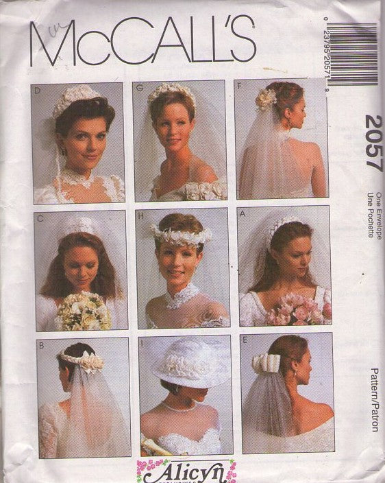 McCall's 2057 Retro 90's Sewing Pattern Bridal Veils, Alicyn Exclusives, Romantic Sheer Wedding Veils, Headpieces, Hat, Headband Accessory Set