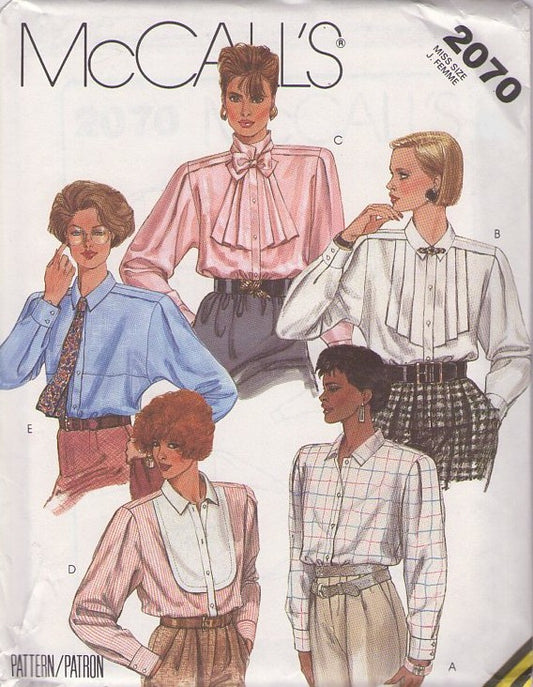 McCall's 2070 Vintage 80's Sewing Pattern Boxy Blouse Set, Casual or Dress, Secretary, 5 Styles Size 12