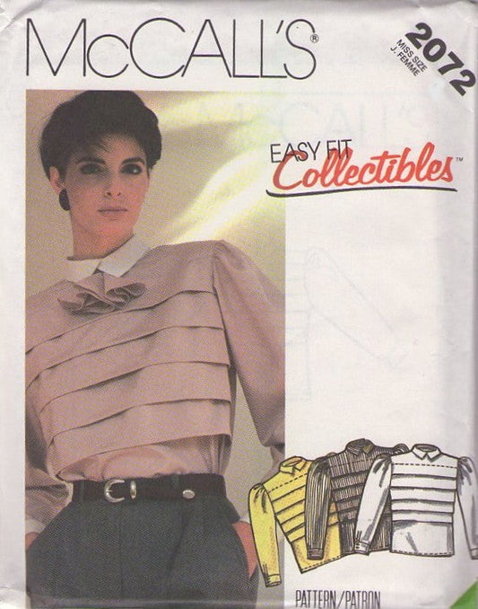 McCall's 2072 Vintage 80's Sewing Pattern Blouses, Tie, Easy Fit Collectibles, Modest Secretary Suit Blouse, Wide Horizontal Tucks, Pleats Size 10