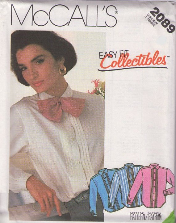 McCall's 2089 Vintage 80's Sewing Pattern Blouses, Easy Fit Collectibles, Tuxedo Style, Pin Tucks, Modest Suit Blouse Size 14