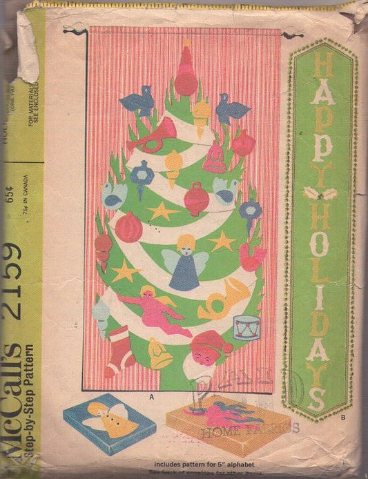 McCall's 2159 Vintage 60's Sewing Pattern MCM Holiday Crafts, Decor Package, Christmas Banner, Curtain Swag, Table Mats, Stockings, Monogram Alphabet Letters
