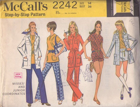 McCall's 2242 Vintage 60's Sewing Pattern Mod Separates, Mix & Match Multi Pockets Jacket, Top, Shorts, Pants SPY GIRL Size 14