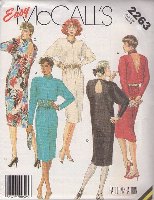 McCall's 2263 Vintage 80's Sewing Pattern Party Dress Set, Modest in the Front, Plunging or Oval Peekaboo Back Cocktail Party Dress Size 16