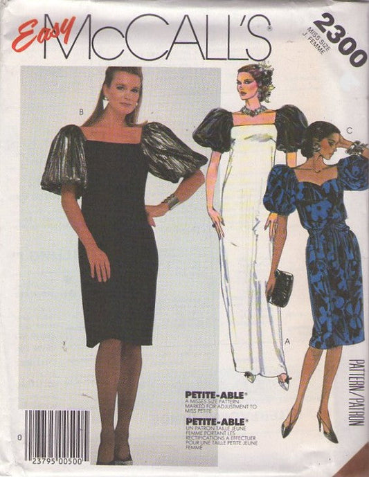 McCall's 2300 Vintage 80's Sewing Pattern Formal Dresses, Easy Bubble Sleeve, Avant Garde, Cocktail Party Dress, Evening Gown Size 10