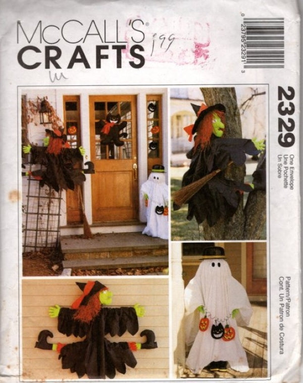 McCall's 2329 Retro 90's Sewing Pattern Halloween Holiday Crafts, Porch Ghost Greeter, Witch On Tree, Black Cat, Pumpkins OZ