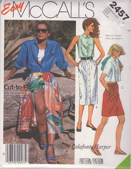 McCall's 2457 Vintage 80's Sewing Pattern Summer Skirts, Shari Belafonte Harper Summer Fully Front Buttoned Skirt Set, Short, Beach Cover Up Size 6-10