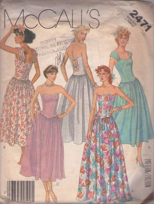 McCall's 2471 Vintage 80's Sewing Pattern Formal Gowns, Strapless, Basque Waist, Garden Party, Prom, Bridesmaid 3 Styles Size 12