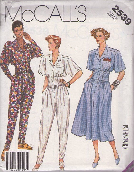McCall's 2539 Vintage 80's Sewing Pattern Party Jumpsuit, Dress, New Wave, Grunge,  Wide Cinched Midriff, Step In Pleated Jumpsuit, Secretary Dress Size 10