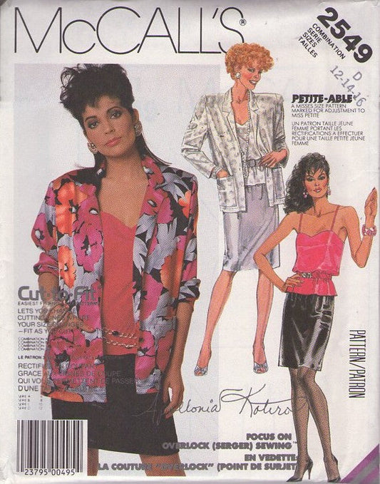 McCall's 2549 Vintage 80's Sewing Pattern Suit Separates, Prince Girl, Apollonia Kotero, Camisole Top, Blazer Jacket & Skirt Size 6-10