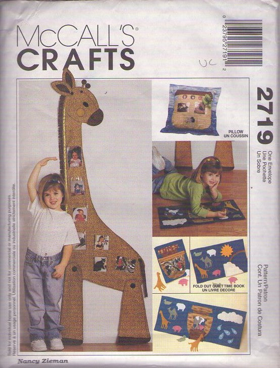McCall's 2719 Retro 2000 Sewing Pattern Animal Crafts, Noah's Ark Set, Kids' and School Teacher Pillow, Craft Mat, Height Chart, Book