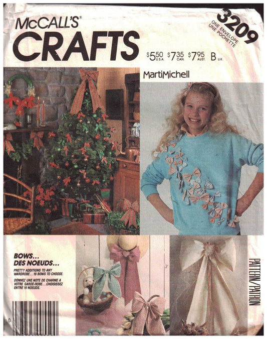 McCall's 3209 Vintage 80's Sewing Pattern Bow Crafts, Festive Bows by Marti Michell for Clothing, Home Decor, Christmas, Packages & More