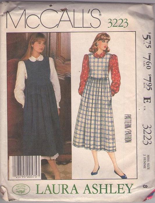 McCall's 3223 Vintage 80's Sewing Pattern Designer Laura Ashley Jumper, Cottagecore Dress, School Teacher, Modest Blouse Size 8 CUT
