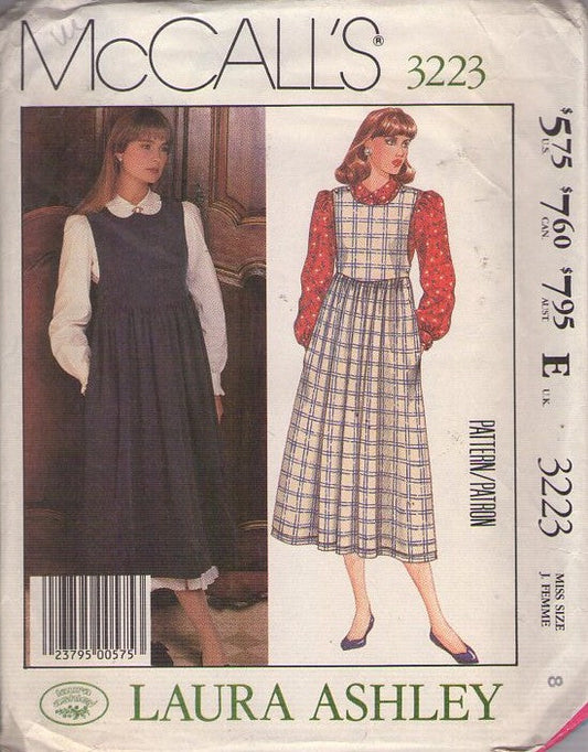 McCall's 3223 Vintage 80's Sewing Pattern Designer Laura Ashley Jumper, Cottagecore Dress, School Teacher, Modest Blouse Size 8 UNCUT
