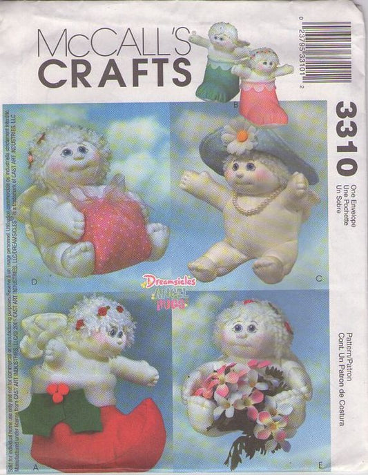 McCall's 3310 Retro 2001 Sewing Pattern Holiday Dolls, Darling 9" Dreamsicles Angel Hugs Christmas Stuffed Toy Stocking Dolls, Angels, Cherubs