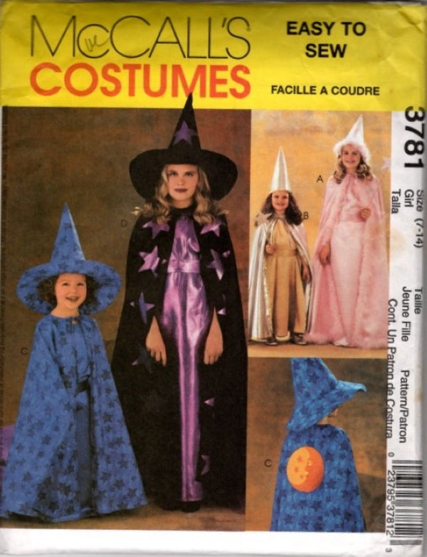 McCall's 3781 Retro 2002 Sewing Pattern Girls' Easy to Sew Halloween Costume, Witch, Wizard, Fairy, Princess, Snow Queen Size 7-14
