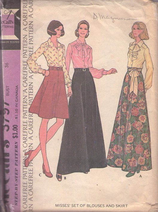 McCall's 3797 Vintage 70's Sewing Pattern Hostess Separates, Flared Holiday Party Maxi or Flared Skirt, Tie or Jabot Blouse Size 14