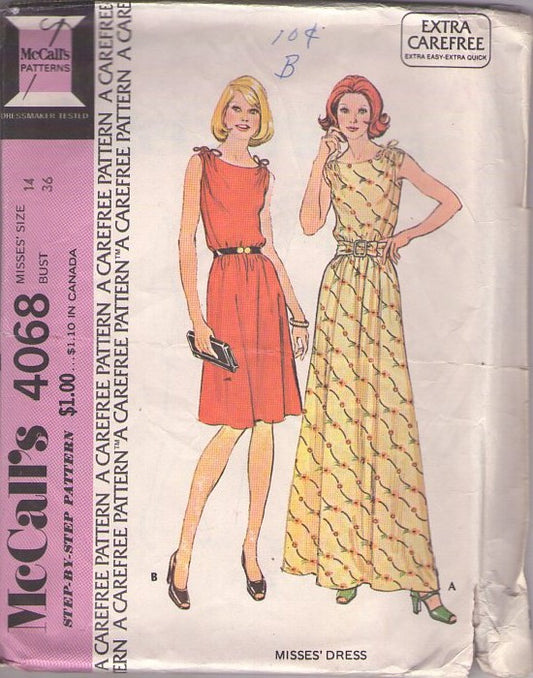 McCall's 4068 Vintage 70's Sewing Pattern Disco Goddess Dress, Blouson, Tied Shoulders, Summer Hostess Size 14