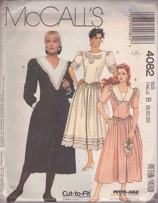 McCall's 4082 Vintage 80's Sewing Pattern Goth Dress Set, Cottagecore, Modest Lace Trimmed Victorian Bridesmaid Dress, Wedding or Career Styles Size 8-12