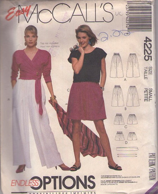 McCall's 4225 Vintage 80's Sewing Pattern Endless Options Separates, Easy Elasticized Waist Pull On Flared Shorts, Culottes Gauchos, Wide Leg Dress Pants & Sash Belt, Suspenders Size S