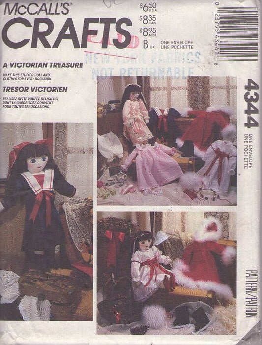 McCall's 4344 Vintage 80's Sewing Pattern Victorian Treasure, Doll Crafts, Stuffed Toy Dolls & Wardrobe, Skating Costume, Dresses, Accessories One Size