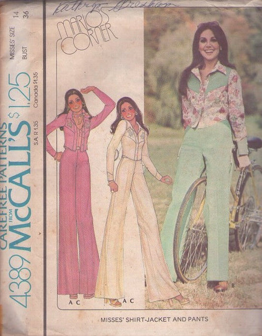 McCall's 4389 Vintage 70's Sewing Pattern Hippie Jeans, Marlo's Corner Wester Yoked Blouse, Shirt Jacket, Crop Top, Bell Bottom Pants Size 14