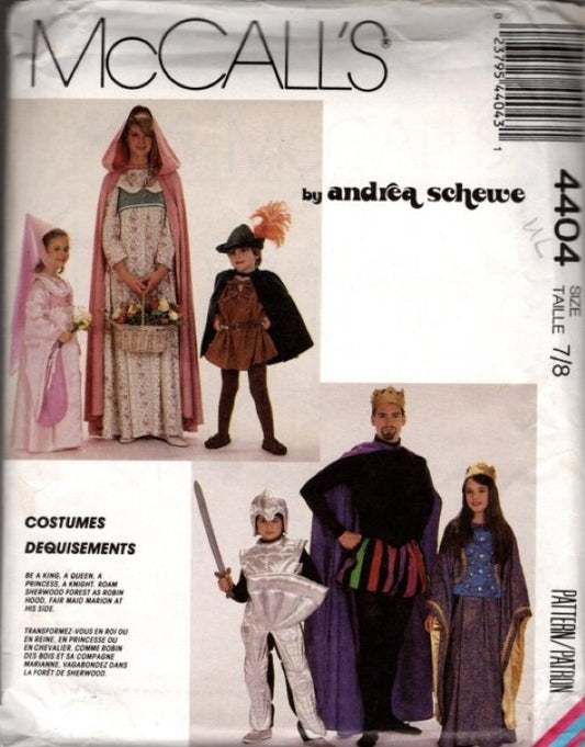 McCall's 4404 Vintage 80's Sewing Pattern Child Sherwood Forest Costumes, Maid Marian, Robin Hood, King, Queen, Knight Size 7-8